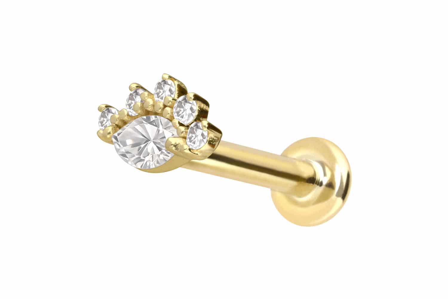 14 Karat Gold Labret Piercing mit Push Fit MOISSANITE-AUGE
